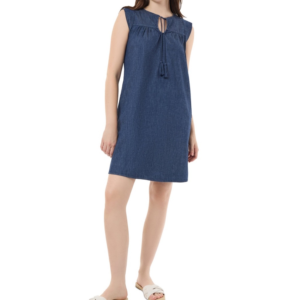 Jones New York Dark Blue Chambray Above the Knee Shift Dress